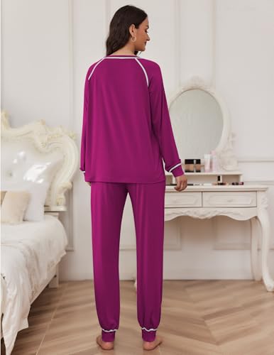 Image of Ekouaer Pajamas Set for Women Soft Comfy Pjs Sets Long Sleeve Sleepwear Loungewear S-XXL