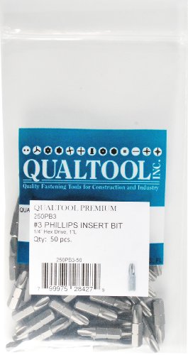 Qualtool Premium 250PB3-50 1/4-Inch Hex Drive Size 3 Phillips Insert Bit, 50-Pack