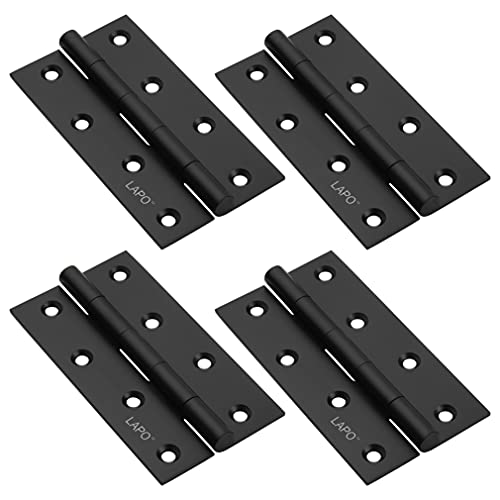 Image of LAPO Door Butt Hinges, 4 Inch x 14 Gauge /1.8mm Thickness, Stainless Steel Door Hinges, Silent Smooth Movement, Designed for Wooden Doors & Cabinets, 5 Years Warranty, Black Finish, Pack of 4