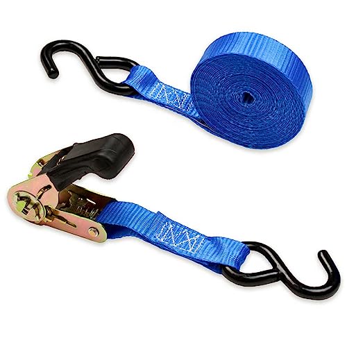 4 Ratchet Straps 1" X 15' - Motorcycle, Kayak Ratcheting Strap Tie-Downs W/Durable Polyester And Vinyl-Coated S Hooks | Tie Down Cargo Securely In Pickup Bed, Moving Truck, Trailer #TOP2