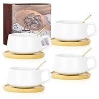 TELANKS Set van 2 espressokopjes, 300 ml cappuccinokopjes, marmeren koffiekopjes met schoteltje, porselein, 2 kopjes, 2 schoteltjes, 2 lepels, zwart