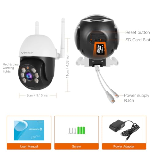 Image of VSTARCAM 3MP Wired Security Camera Outdoor, 0.8 Inch 2.4G WiFi PTZ Dome Home Surveillance Camera with Motion Detection, 2-Way Audio, Color Night Vision, Weatherproof 01