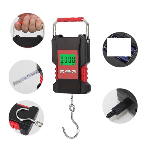 Cyfrowa waga wisząca, Waga Wędkarska 50 Kg, Cyfrowa, Ładowana, Wisząca, Hakowa, Do Ważenia W Domu