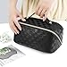 ALEXTINA Large Capacity Travel Cosmetic Bag - Portable Makeup Bags for Women Travel Toiletry Bag Waterproof Leather Checkered Makeup Organizer Bag, Roomy Cosmetic Bag for Women and Girls, Black