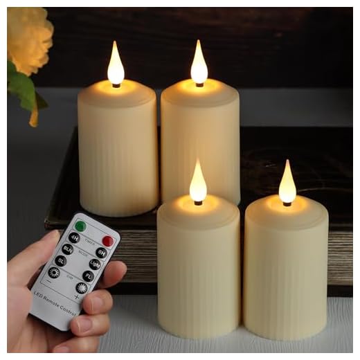 FREEPOWER 4er LED Kerzen mit Timer Fernbedienung Flackern Flammenlose Stumpenkerzen Batteriebetrieben Advenskerzen Warmweiß Adventskranz Deko, 350+ Stunden, Ø5 x 10,5cm