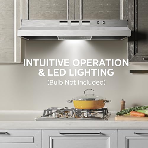 Midea MVU30W2AST Range 30 Inch Under Cabinet Vent Ductless Convertible with Durable Stainless Steel, 200 CFM Kitchen Hood with 2 Reusable Filter, 2 Speed Exhaust Fan