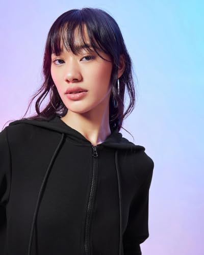 Image of Casual Black Zipper Hoodie for Women's