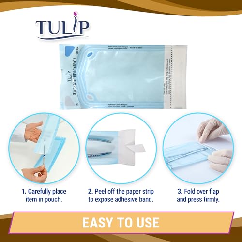 Self Sealing Sterilization Pouch 2.25\" x 5\" (200 Pack) - Autoclave Sterilizer Bags for Clean Tools - Dental and Nail Sanitizer Packets by Tulip