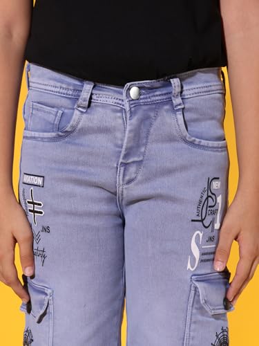Image of Sky Heights Boy's Solid Cargo Jeans Mid Rise Regular Fit
