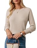 GRACE KARIN Women Winter Apricot Top, Long Sleeve Waffle Knit Sweater,Casual Crewneck Merino Wool Blend Clothes 2025 Apricot L