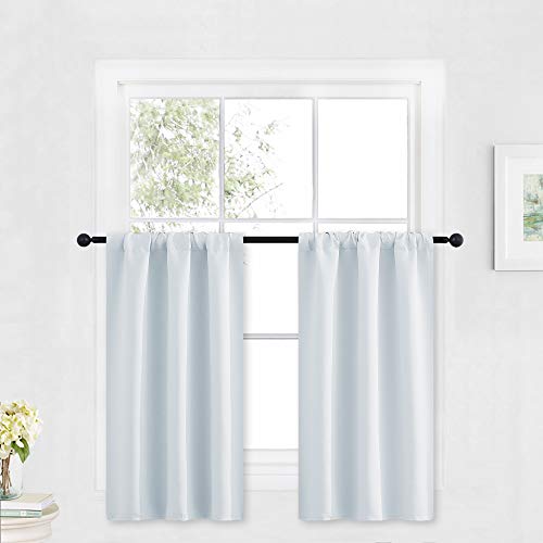RYB HOME Half Window Curtains for Kids Nursery, Privacy Room Darkening Curtain Tiers for Window Heavyt Duty Short Drapes for Bathroom Basement Studio, Width 29 x Length 30 inches, Greyish White