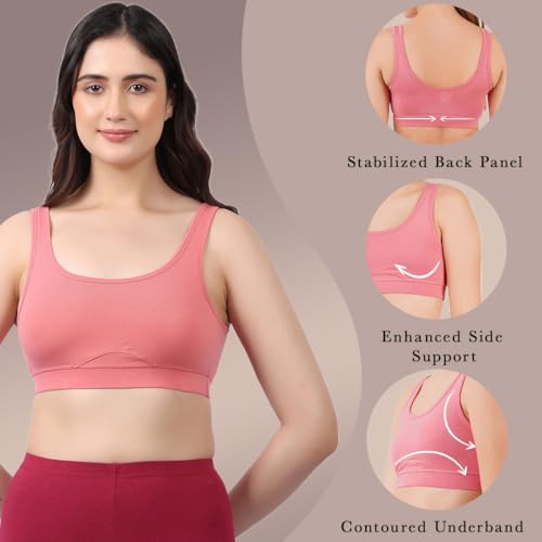 Image of Lavos Bamboo Cotton Comfort Sleeping Bra for Women, Slip On Bras to Wear at Home, Non-Padded & Non-Wired Sports Bras, Full /High Coverage, Soft Comfortable & Breathable Broad Strap Bra