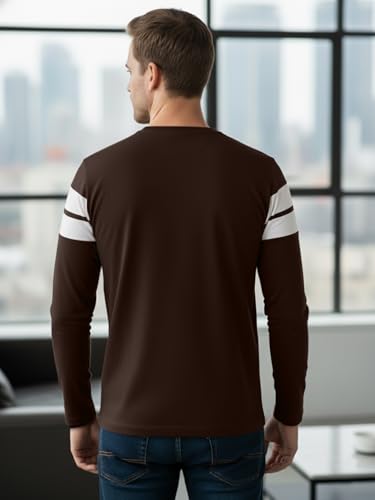 Image of LEOTUDE Stylist Regular fit Full Sleeve Cottonblend Solid Round Neck Tshirt for Man (Color Brown)