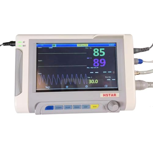 Caphstion Veterinary Vital Signs Monitor 7 Inch Portable 6 Parameter Monitor ECG/NIBP/PR/SPO2/RESP/TEMP Animal Monitor
