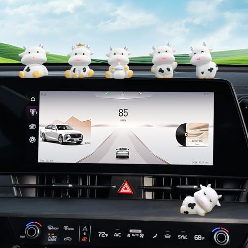 6 Pack Cute Cow Car Dashboard Mini Ornaments, Vehicle Rearview Mirror&Dash, TouchScreen Top/Office Desk/Home Funny Adorable Rear View Decor, Cars Interior Accessories for Women Men(Silver Horned Cow)