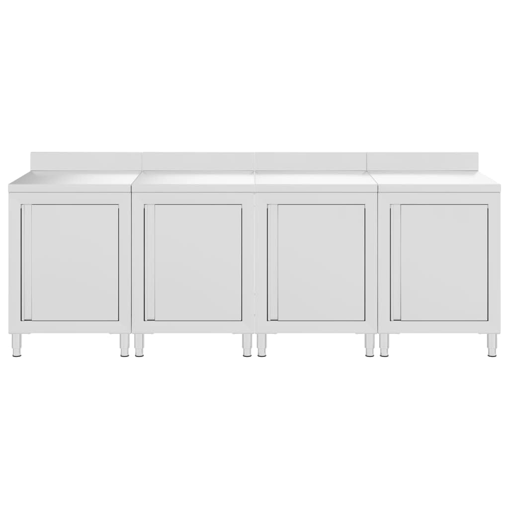 Armadietto da lavoro in acciaio inox, 240 x 60 x 96 cm, piedini regolabili, set da 4 pezzi, con bordo di 10 cm, per gastronomia, ristorante, hotel, catering, cucina commerciale, forniture