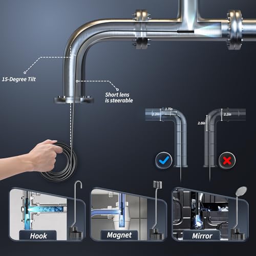 Image of Endoscope Camera with Light, Inspection Borescope Camera with 4.3 inch IPS Screen, 1920P HD with 8 LED Lights, 16.5FT Semi-Rigid Cord Bore Scope, IP67 Waterproof Endoscope for Sewer, Dual Lens(Orange)