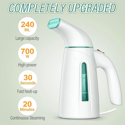 Image of OGHom Steamer for Clothes, Portable Handheld Clothing Garment Steamer, 240ml Large Capacity 700W Travel Steam Iron 30 Second Fast Heat Up (Cyan)