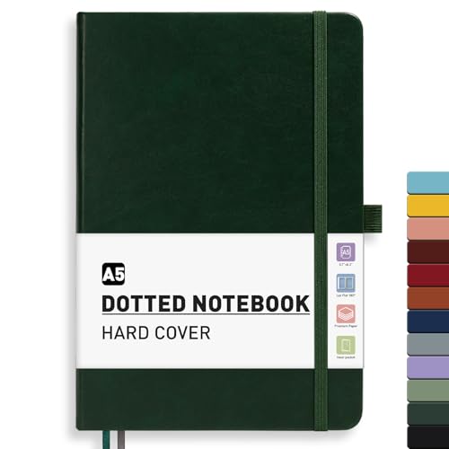 PYNEX Notizbuch A5 Dotted, Hardcover,Notebook, Leder Notizblock With 192 Blatt 100GSM, Tagebuch für Erwachsene,Schule - Dunkelgrün