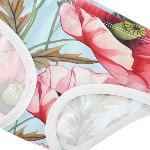 Animals Toddler Underwear Custom 2t Cotton Cute Panties Girl Watercolor Pink Poppy Flowers Blue Briefs Undies Kids4