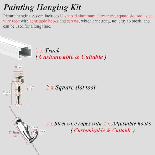 Sistema de riel ajustable para colgar cuadros sin dañar la pared con cables de acero 3