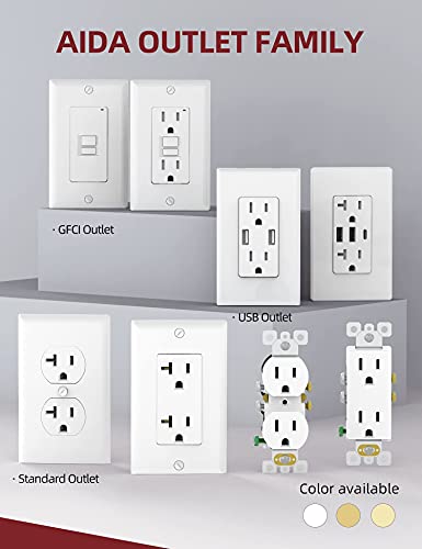 Aida Duplex Receptacle Outlet, Tr & Wr Outlets, Residential, 3-Wire, Self-Grounding, 15Amp 125V, Ul Listed, White (10 Pack) #TOP5
