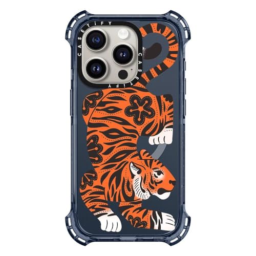 CASETiFY �o�E���X MagSafe�Ή� iPhone 15 Pro �P�[�X [MIL�K�i���� (6x MIL-STD-810G) / 6.5m����̗����������N���A / MagSafe �ɑΉ�] - Fierce Tiger - �N���V�b�N�u���[