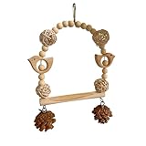 Generisch Balançoire pour perroquet en bois naturel avec perles à mâcher Aire de jeux pour oiseaux de petite à moyenne taille (A, 20 x 15 cm)