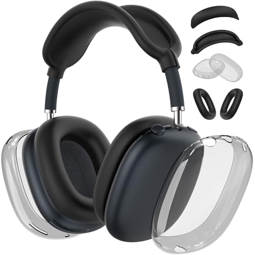 for AirPods Max 2 case Cover Ear Pad Case Cover/Ear Cups Cover/Headband Cover for Apple AirPods Max 2&1(2026/2024/2020) Clear TPU Transparent and Silicone Accessories for Apple AirPods Max Black