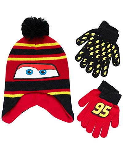 Image of Disney Cars Lightning McQueen Winter Hat 2 Pair Mittens or Gloves (Toddler /Little Boys)