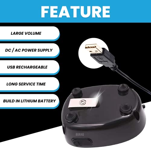 Image of BURAQ Pets USB Rechargeable Ultra Silent Aquarium Air Pump AC /DC Dual Speed Reliable Aquarium Pump, Fish Tank with Airline Tube and Air Stone, 1.5 Liters Per Minute