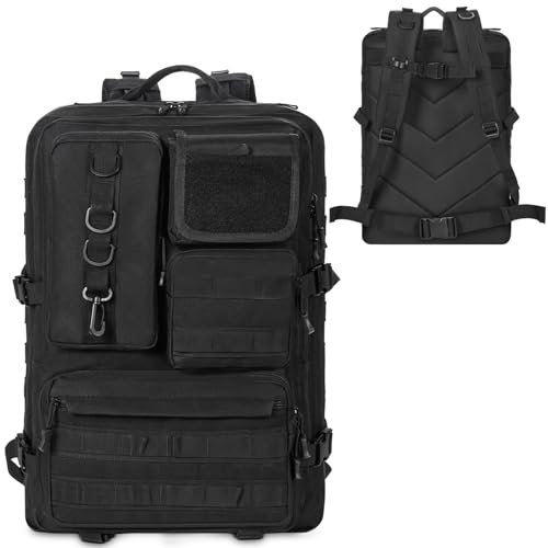 OUUTMEE 50L Sac à Dos Tactique Militaire avec Système Molle, 2,4 Fois Plus Résistant, Sac d'Assaut Militaire Grande Capacité et Imperméable, Sac à Dos Militaire pour Randonnée, Camping, Voyages,Noir