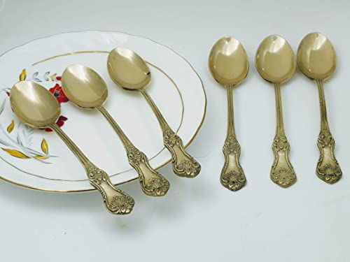 Image of Pure Brass Dessert Spoon -7 inch, Set of 6, from Indian Elements for Home, Kitchen, Restaurant Use