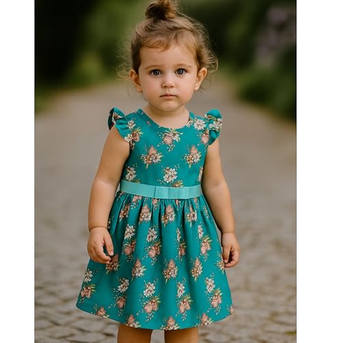 Image of TotzTouch Baby Girls Gathered Floral Printed Dress