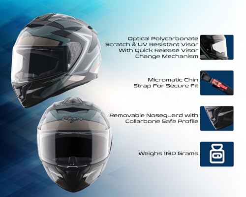 Image of Vega VF 10 Turbo Flex Full Face Motorcycle Helmet with Shock-Absorbing Liner, Lightweight Shell, Aerodynamic Design, Ventilated Interior, Comfortable Fit, and Trendy Black White Finish Black White L