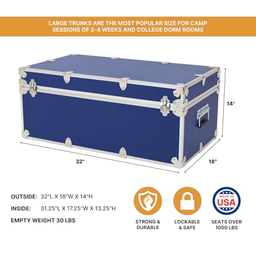 Image of Rhino Trunk & Case Large Essential Trunk With Wheels 32 inchx18 inchx14 inch, 1000+ lbs Capacity - Many Colors. Strong, USA Made Summer Camp Footlocker, and Secure College Dorm Storage Chest
