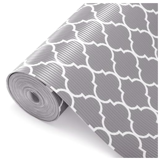Glotoch Shelf Liners for Kitchen Cabinets 12” x 20FT-Non Adhesive Cabinet and Drawer Liner Roll for Fridge/Wire Shelf/Glass Shelves, Double Sided Non-Slip Durable and Strong, Quatrefoil Gray