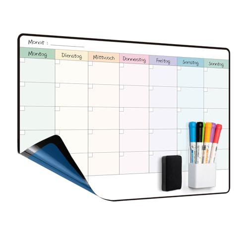 MCCORL Whiteboard Monatsplaner/Wochenplaner Abwischbar Selbstklebend für die Wand Glas und Holz(jede glatte Oberfläche) Planungstafel Monatskalender Memoboard auf Deutsch 42×28cm auf Deutsch