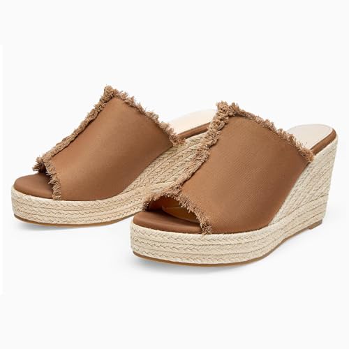 Image of Juliet Holy Womens Wedge Sandals Peep Toe Denim Slip On Backless Espadrilles Platform Sandal Shoes
