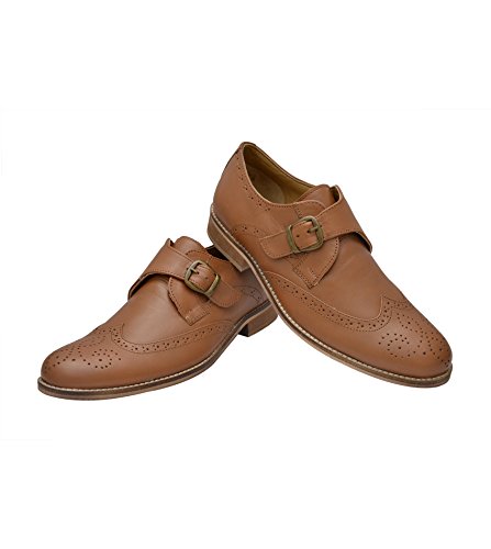 Image of HiREL'S Men Tan Pure Leather Monk Shoes