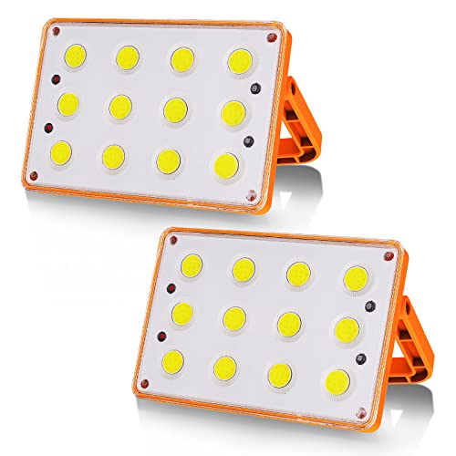 T-SUN 60W LED strahler akku Solar Arbeitsleuchte Tragbare, Akku baustrahler USB-Wiederaufladbar, 4 Lichtmodi, 120 COB campinglampe Tragbar im Freien für Notfälle, Baustelle, Garage, Camping (2 Stück)