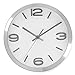 Bernhard Products Modern Wall Clock 10 Inch Silver Silent Non Ticking Battery Operated Round Elegant Metal Quality Quartz for Kitchen Home Office Clock with 3D Numbers, Easy to Read
