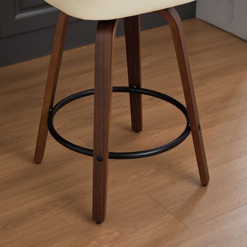 Image of YaFiti Counter Height Bar Stools Set of 2, 26 inch Rattan Counter Height Stools with Upholstered Seat, Walnut Craftsmanship, Swivel Counter Stools for Island /Kitchen /Counter /Bar (Pearl White)
