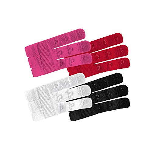 Bye Bra Extensores de Sujetador ultra-suaves 3 ganchos extremos flexibles comodos adjustables 4 Piezas, Rosa, Rojo, Negro, Blanco