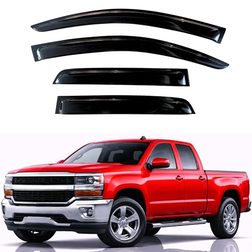 Image of KPY Rain Guards for 2014-2018 Chevrolet Silverado /GMC Sierra 1500 Double Cab, Out-Channel Window Visor Vent Deflector, Truck Accessories for 2015-2019 Chevy Silverado /Sierra 2500HD 3500HD Extended Cab