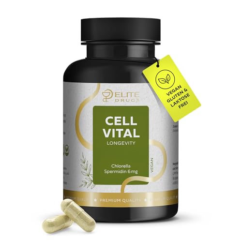 Cell Vital Spermidin Kapseln hochdosiert 6mg Longevity Komplex mit Zellschutz Spermidine aus Chlorella Algenpulver 90 Stück vegan glutenfrei & laktosefrei 3 Monatsvorrat Made in Germany