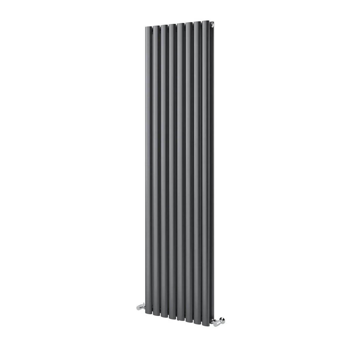 Go Bathrooms Vertical Radiator 1500 x 472mm Grey Oval Double Column Panel Central Heating Bathroom Radiator Grey Vertical Kitchen Heater