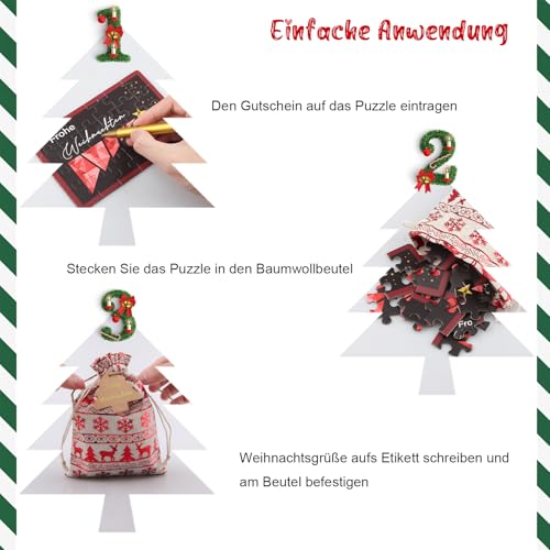 Gutschein Puzzle 24-teilig personalisiert mit Weihnachtsbaum | Ausfüllbares Geschenk mit Stift & Beutel | Kreative Weihnachtskarte & Geschenkverpackung