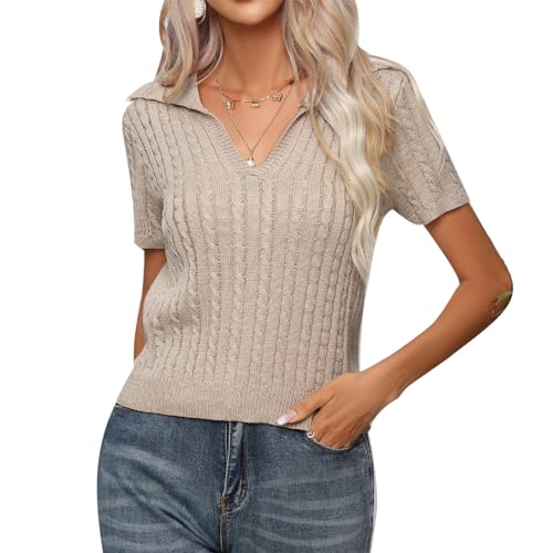 Image of MINTLIMIT Women's Short Sleeve Sweater Tops Lightweight Pullover Shirts 2025 Spring Summer Trendy Casual Blouses