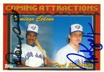 Domingo Cedeno & Paul Spoljaric autographed Baseball Card (Toronto Blue Jays) 1994 Topps Coming Attractions #776 rookie